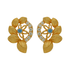 Aqua Stone Round Floral Design Gold Stud